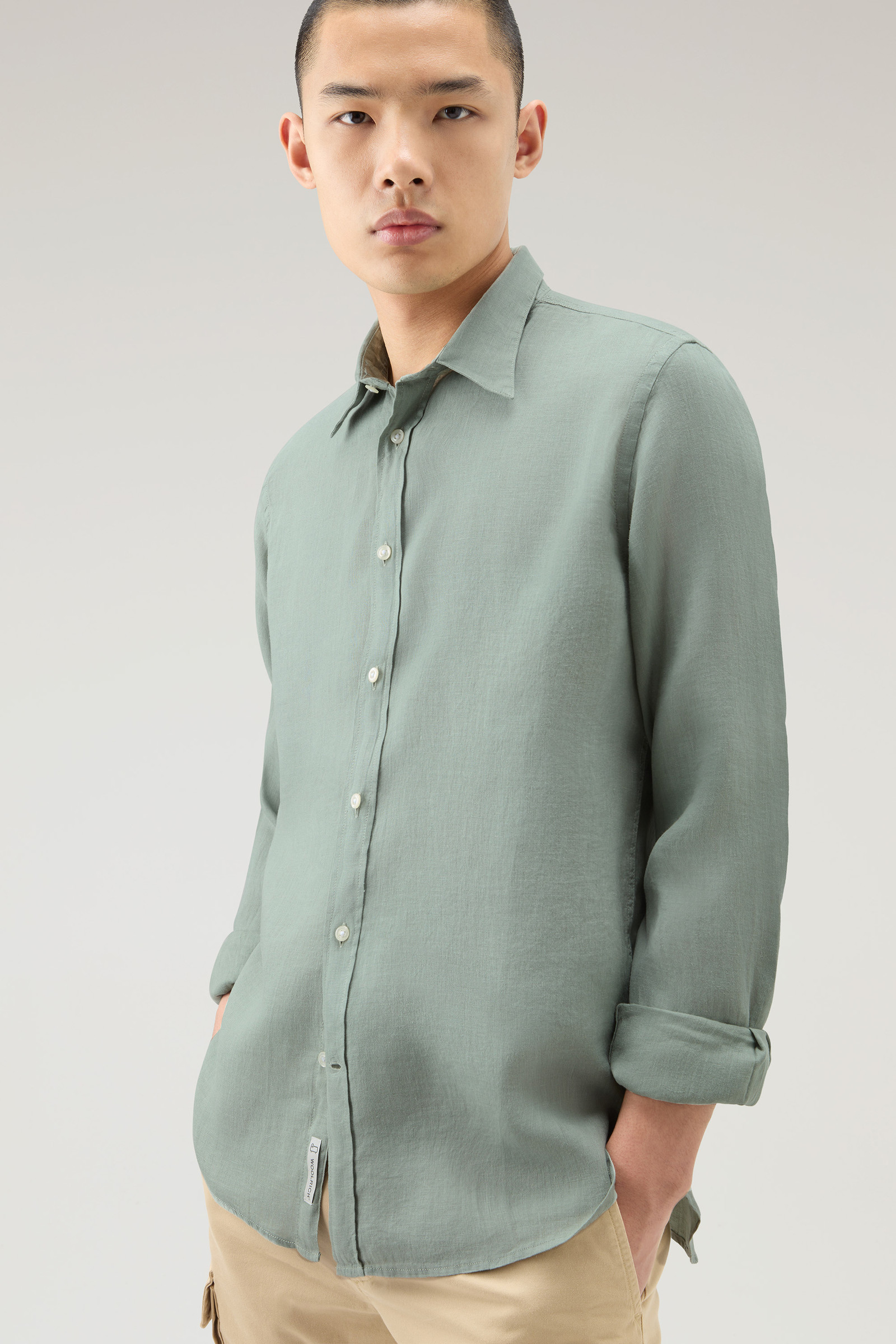 Men's Garment-Dyed Pure Linen Shirt Green | Woolrich USA