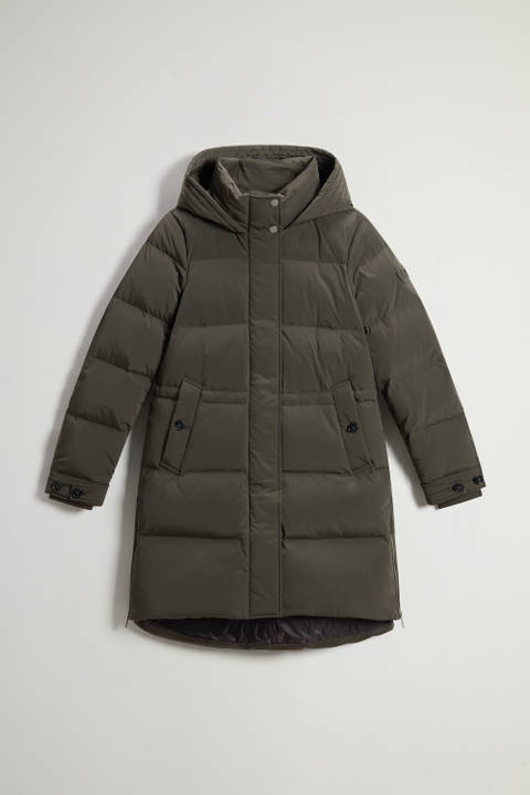 Hooded Alsea Down Jacket in Stretch Nylon Green photo 2 | Woolrich