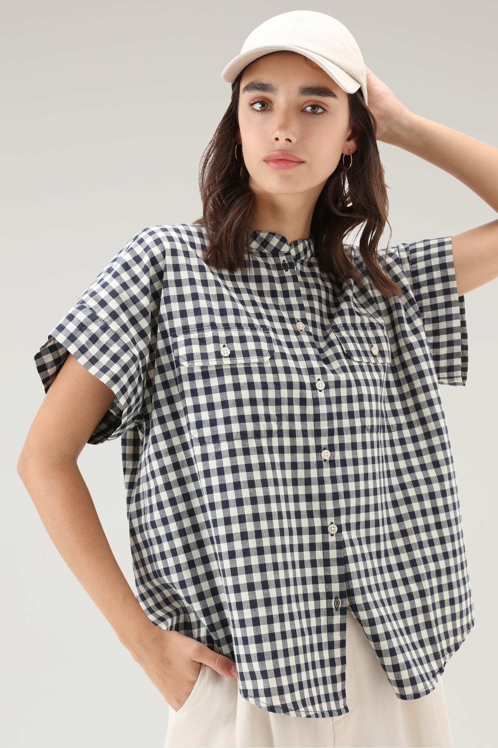 Blusa a maniche corte Appalachian Trail a quadri in puro cotone blu photo 4 | Woolrich