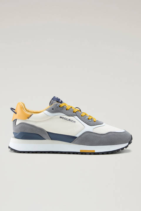 Retro leren sneakers met nylon details Grijs | Woolrich