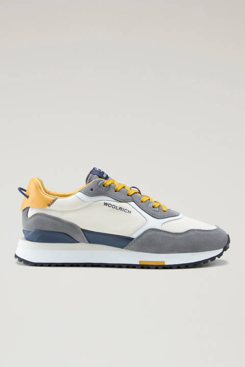 Retro Leather Sneakers with Nylon Details Gray | Woolrich