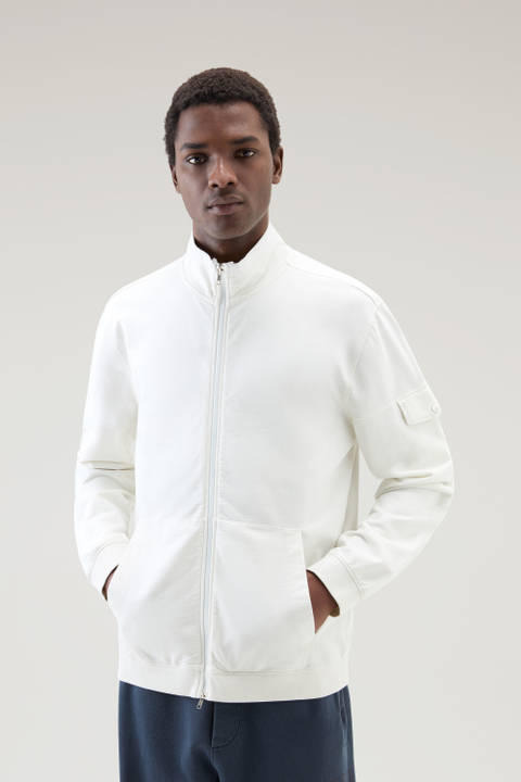 Sweatshirt van puur katoen met rits en hoge kraag Wit | Woolrich