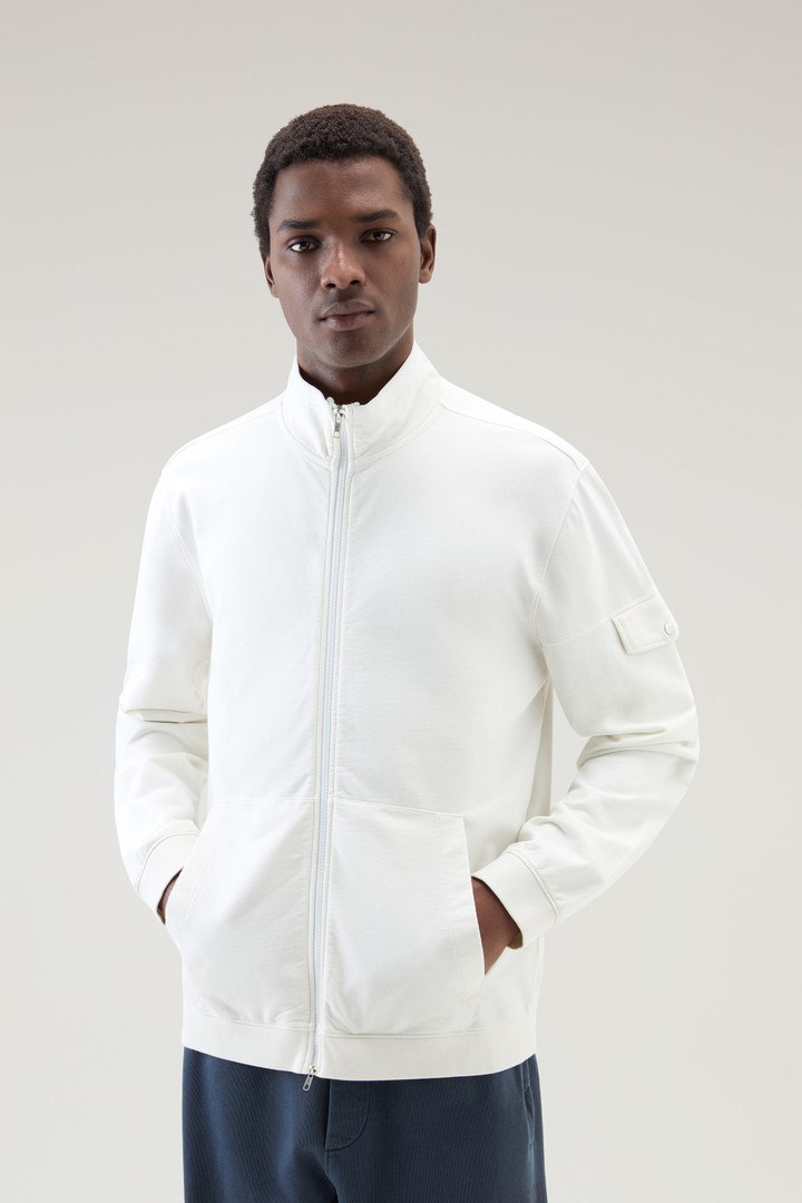 Sweatshirt van puur katoen met rits en hoge kraag Wit photo 1 | Woolrich