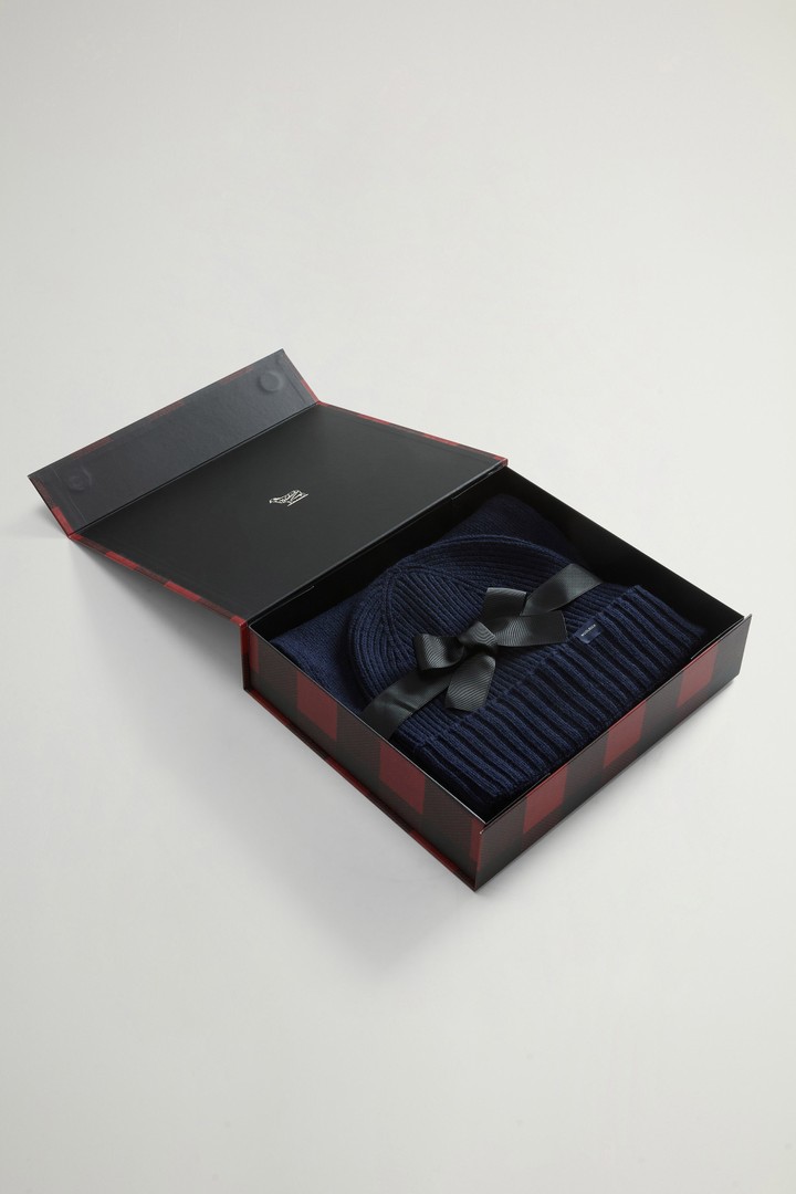 Woolrich heren Cadeauset met muts en sjaal van Merino-wolmix Blauw Grootte ONE