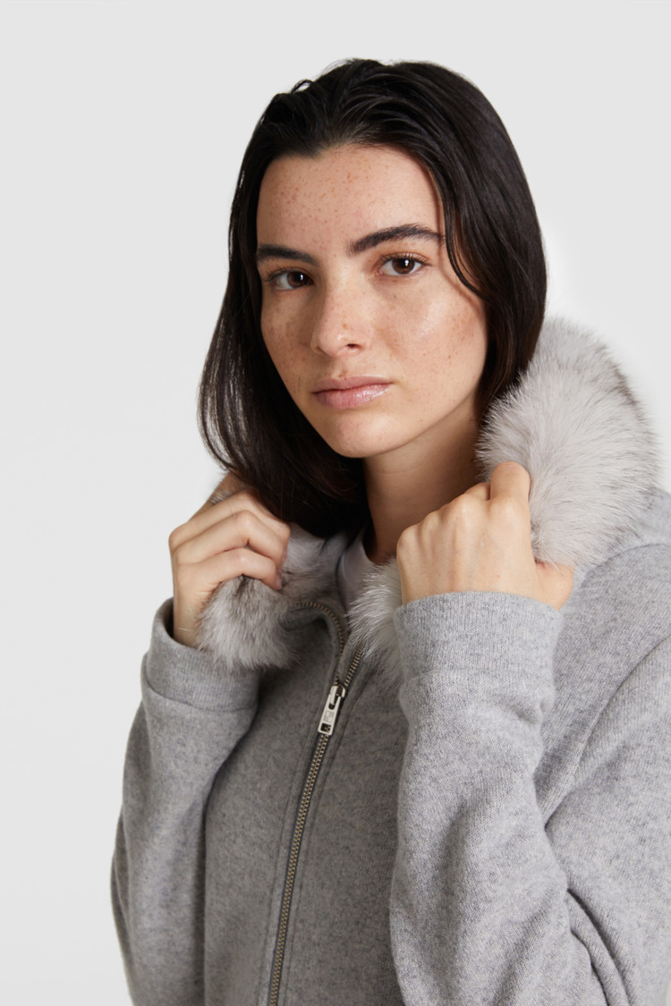 Wool-cotton zipped sweatshirt with hood