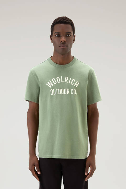 T-Shirt in Pure Cotton with Text Green | Woolrich