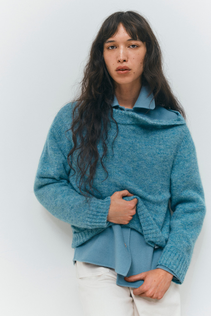 Pullover aus einer Alpakamischung mit Knöpfen an der Schulter Blau photo 9 | Woolrich