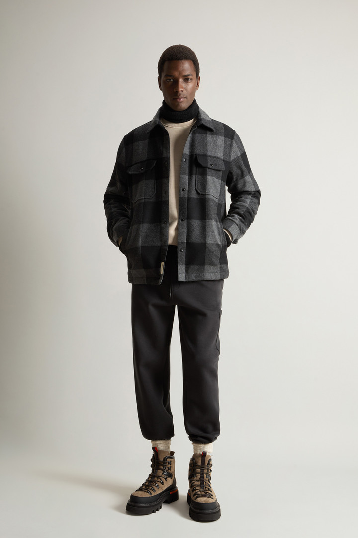 Alaskan Padded Overshirt in Checked Italian Wool Blend Black photo 2 | Woolrich