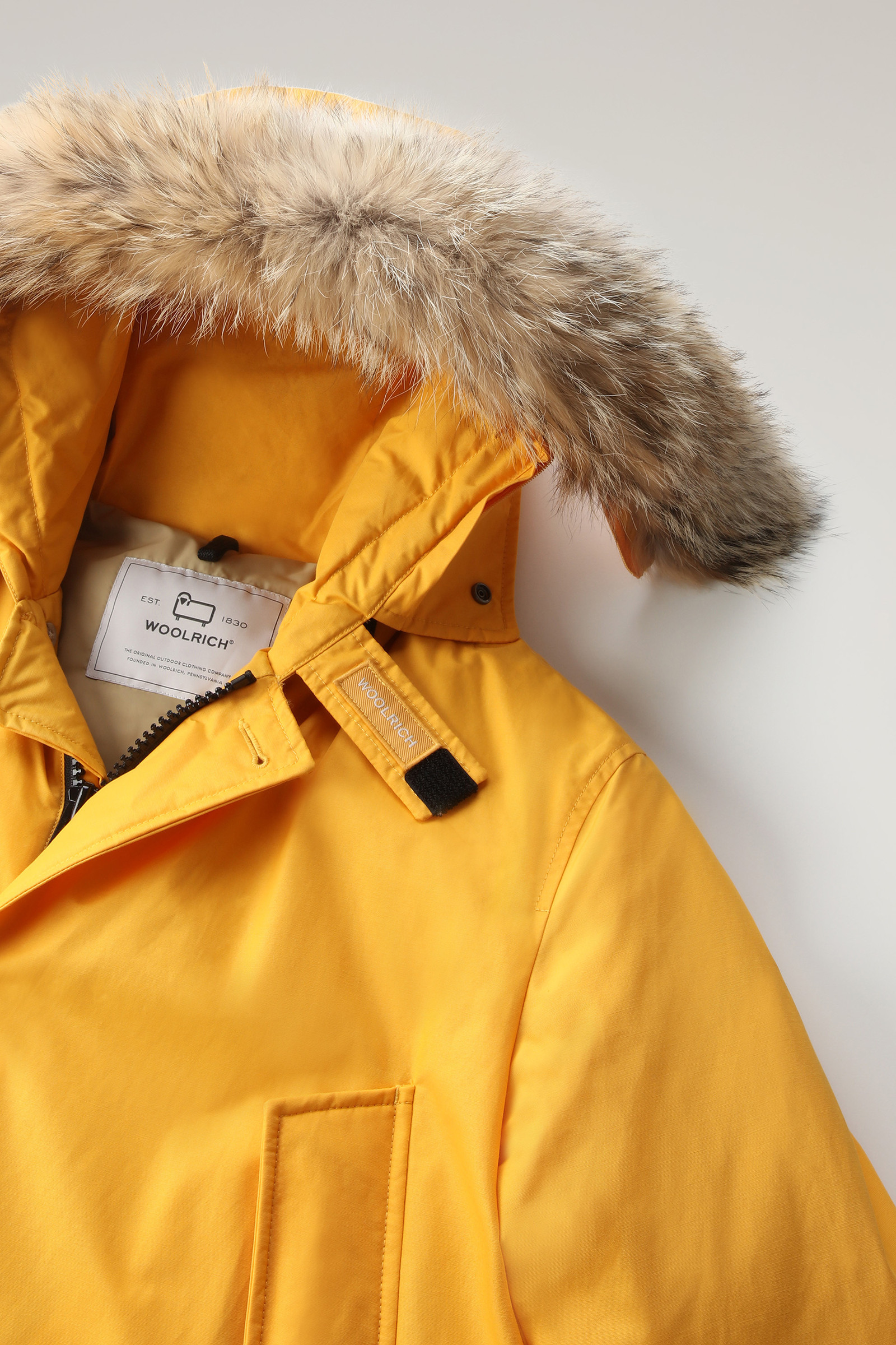 Men's Arctic Parka in Ramar Cloth with Detachable Fur Trim Yellow Woolrich USA