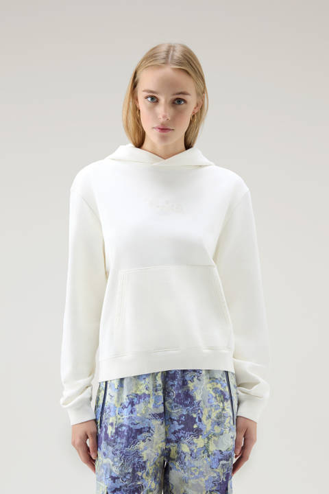 Sweatshirt aus reiner Baumwolle mit Kapuze und aufgesticktem Logo Weiß | Woolrich