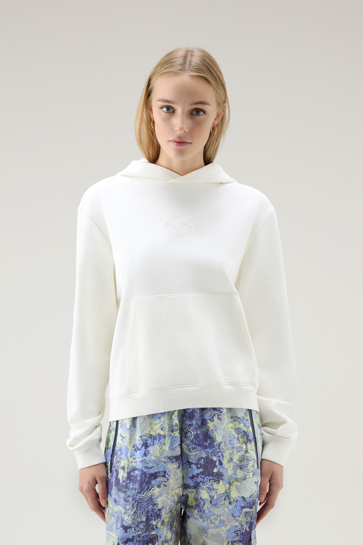 Sweat-shirt en pur coton à capuche et logo brodé Blanc photo 1 | Woolrich