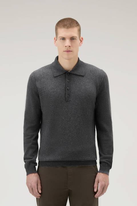 Long-Sleeved Polo Shirt in Merino Wool Blend Gray | Woolrich