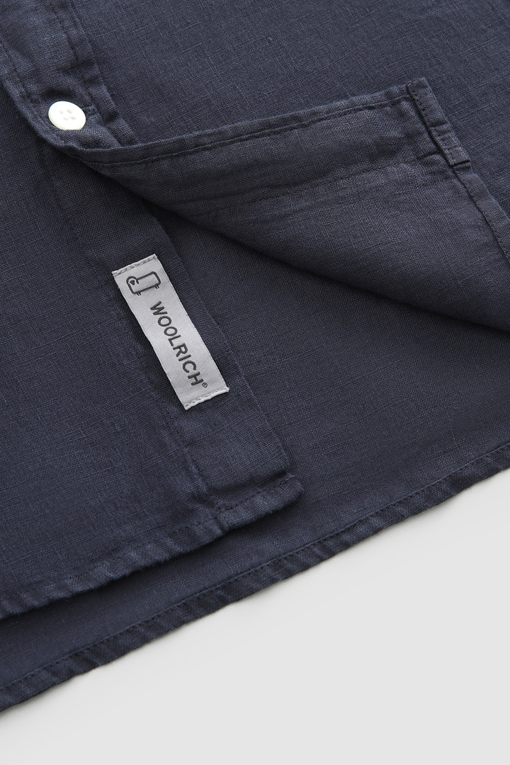 Chemise en pur lin teinte en pièce à col Mao bleu photo 8 | Woolrich