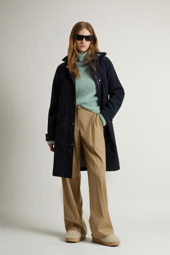 Yarn-Dyed Trench Coat in Three-Layer Fabric with Hood Blue | Woolrich