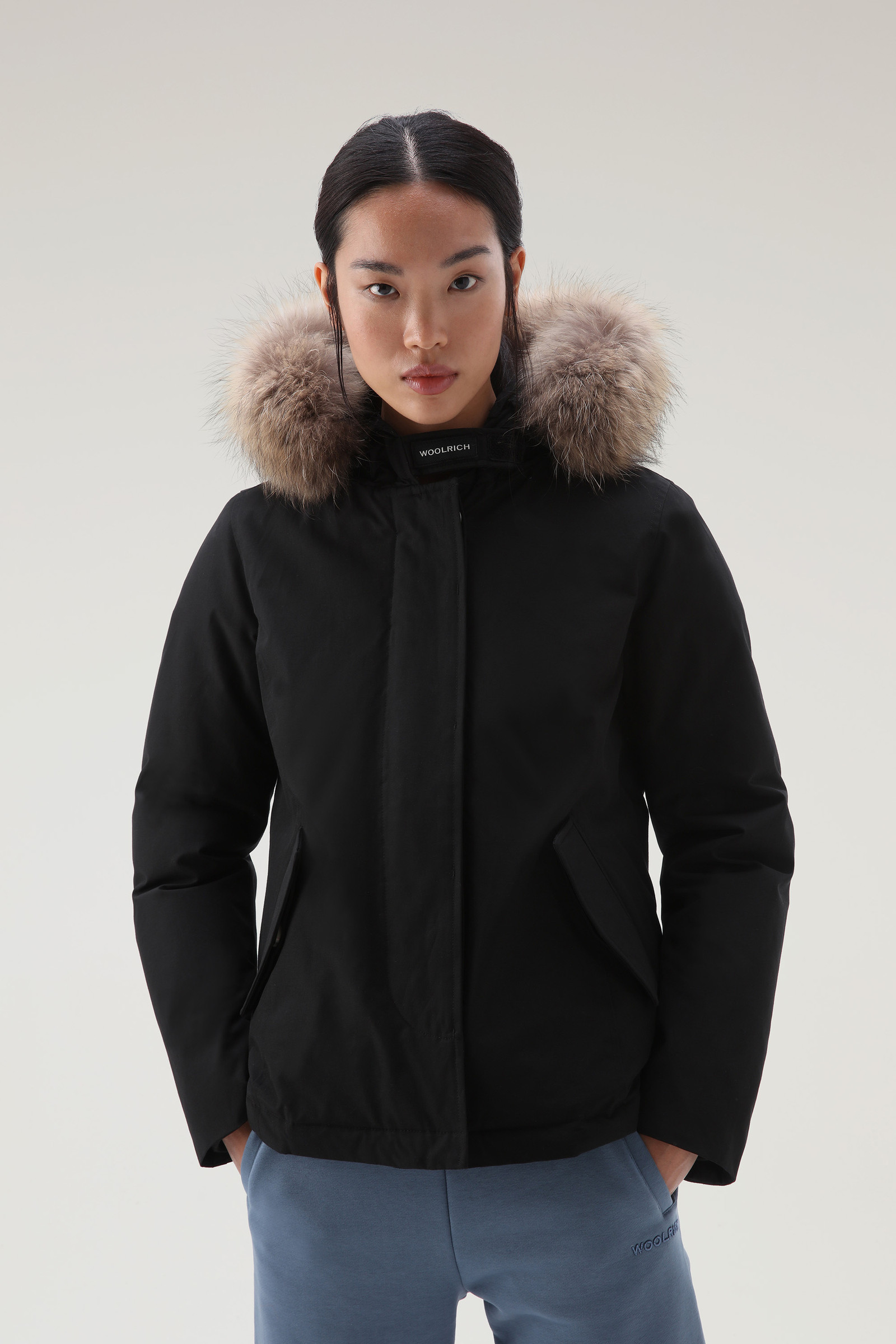 Short Arctic Parka in Ramar Cloth with Detachable Fur - Women - Black