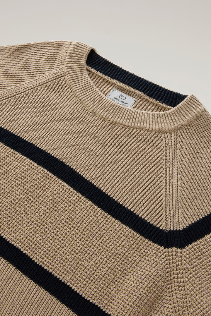 Striped Crewneck Sweater in Pure Cotton Beige photo 6 | Woolrich