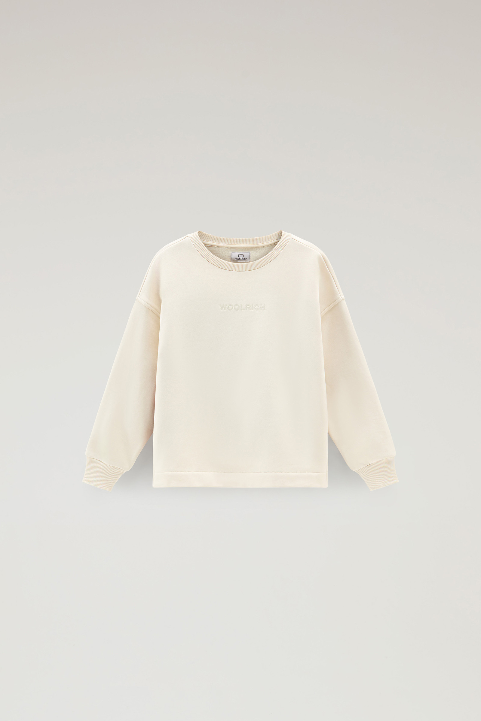 Sudadera para niña de cuello redondo de puro algodón blanco | Woolrich