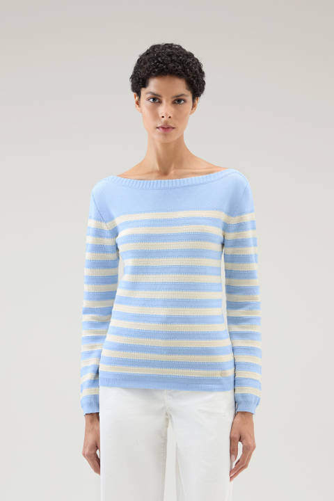 Pure Cotton Sweater with Boat Neckline Blue | Woolrich