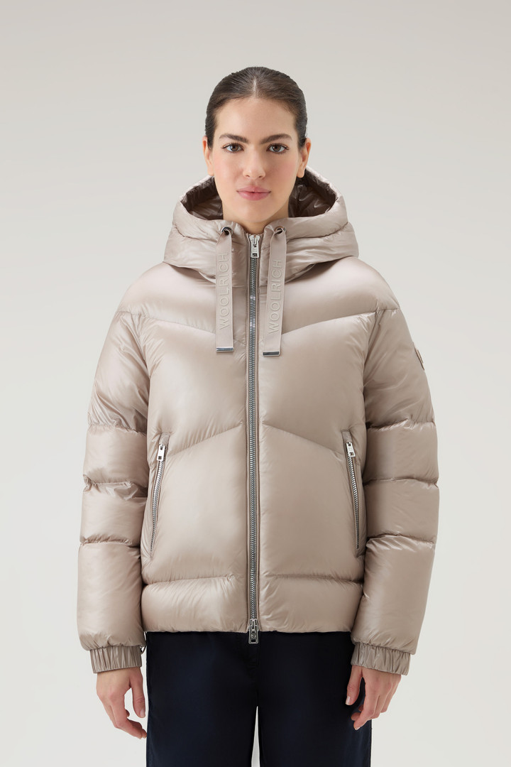 Aliquippa Short Down Jacket in Glossy Nylon - Women - Taupe