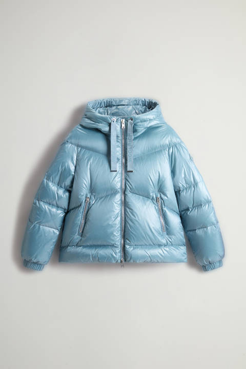 Aliquippa Short Down Jacket in Glossy Nylon Blue photo 2 | Woolrich