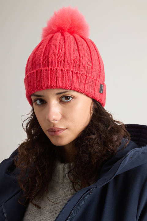 Beanie in Pure Virgin Wool with Cashmere Pom-Pom Red photo 2 | Woolrich