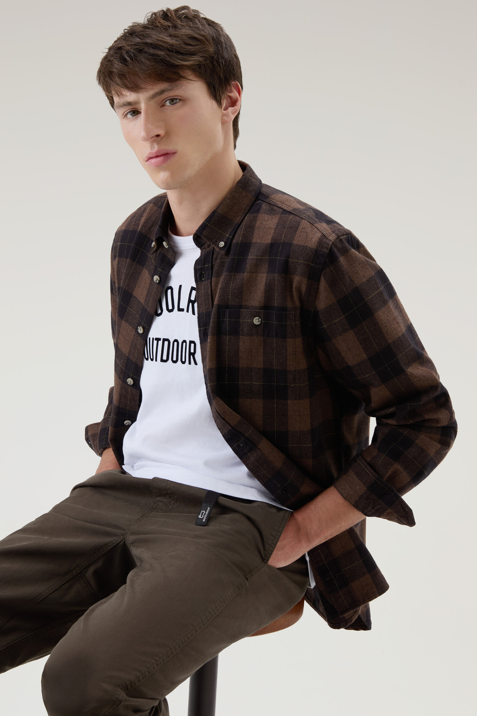 Men's Traditional Flannel Check Shirt Brown | Woolrich USA
