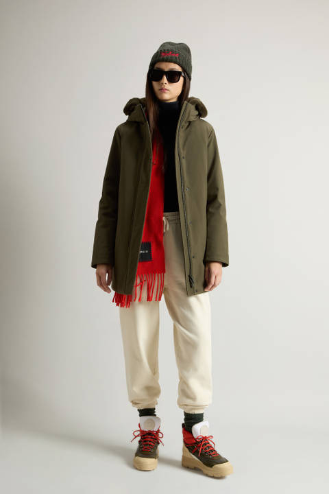 Firth Parka in Tech Softshell with Removable Faux Fur Collar Green | Woolrich