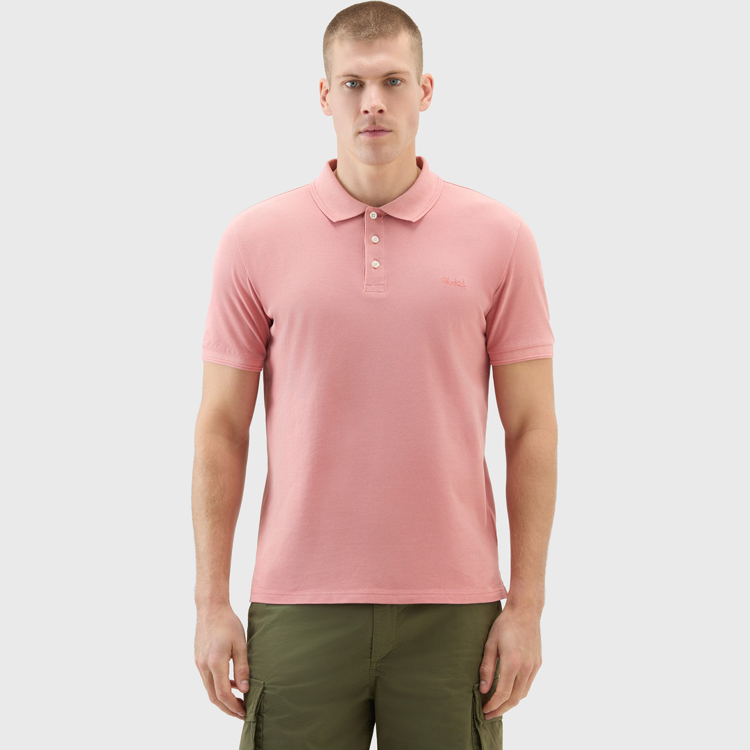 Woolrich Men Garment-Dyed Mackinack Polo in Stretch Cotton Piquet Pink Size M