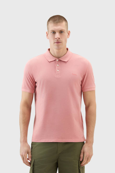 Garment-Dyed Mackinack Polo in Stretch Cotton Piquet Pink | Woolrich