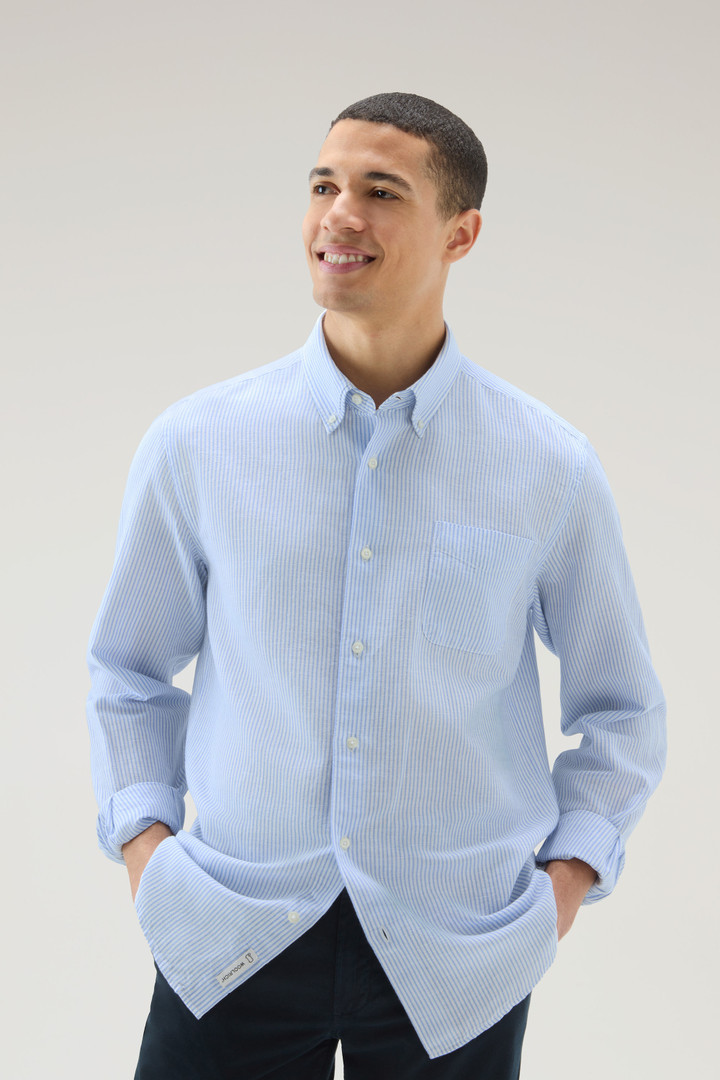 Gestreiftes Shirt aus einerm Baumwoll-Leinen-Materialmix Blau photo 4 | Woolrich