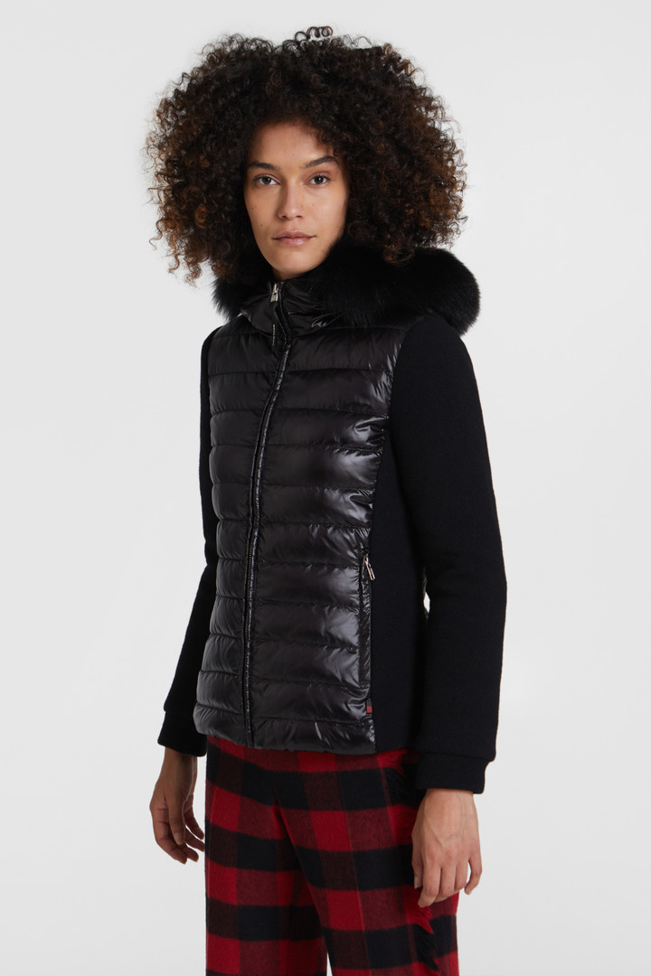 Gewatteerde hoody met capuchon en vossenbont