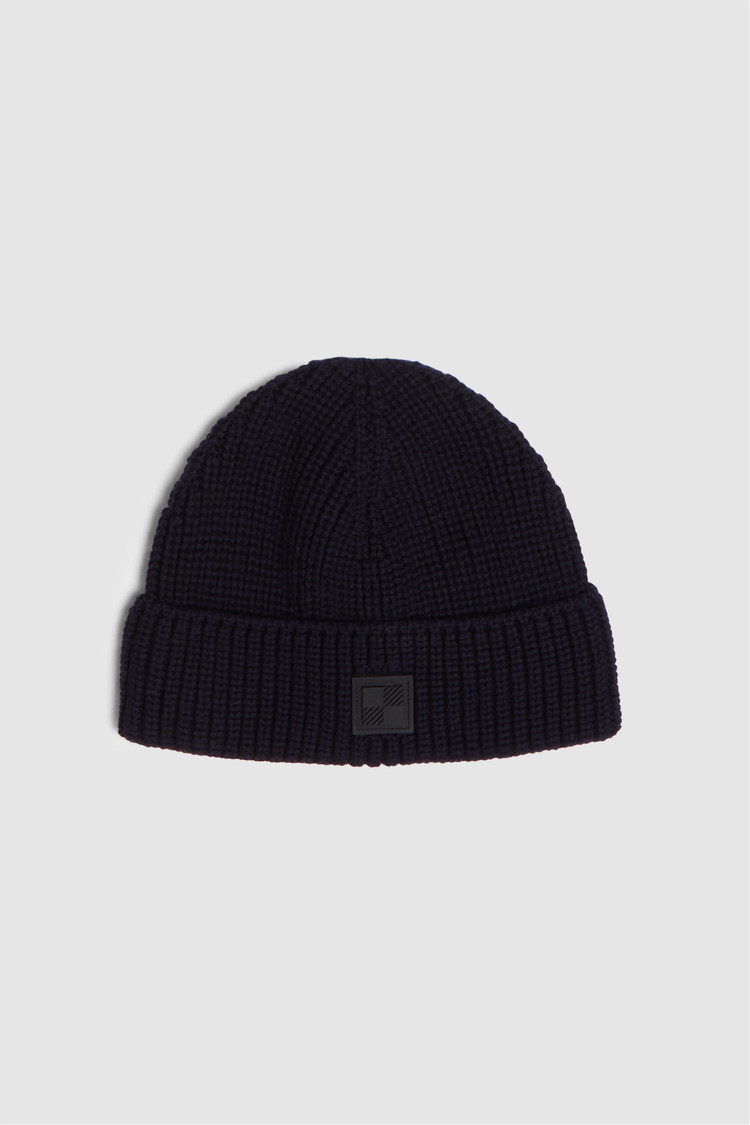 Wool beanie with check logo