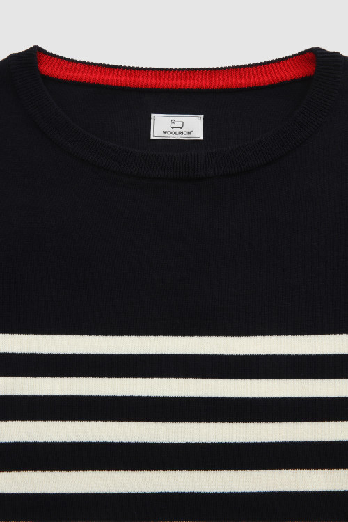 Cotton Crewneck Sweater with Ribbed Collar Blue photo 2 | Woolrich