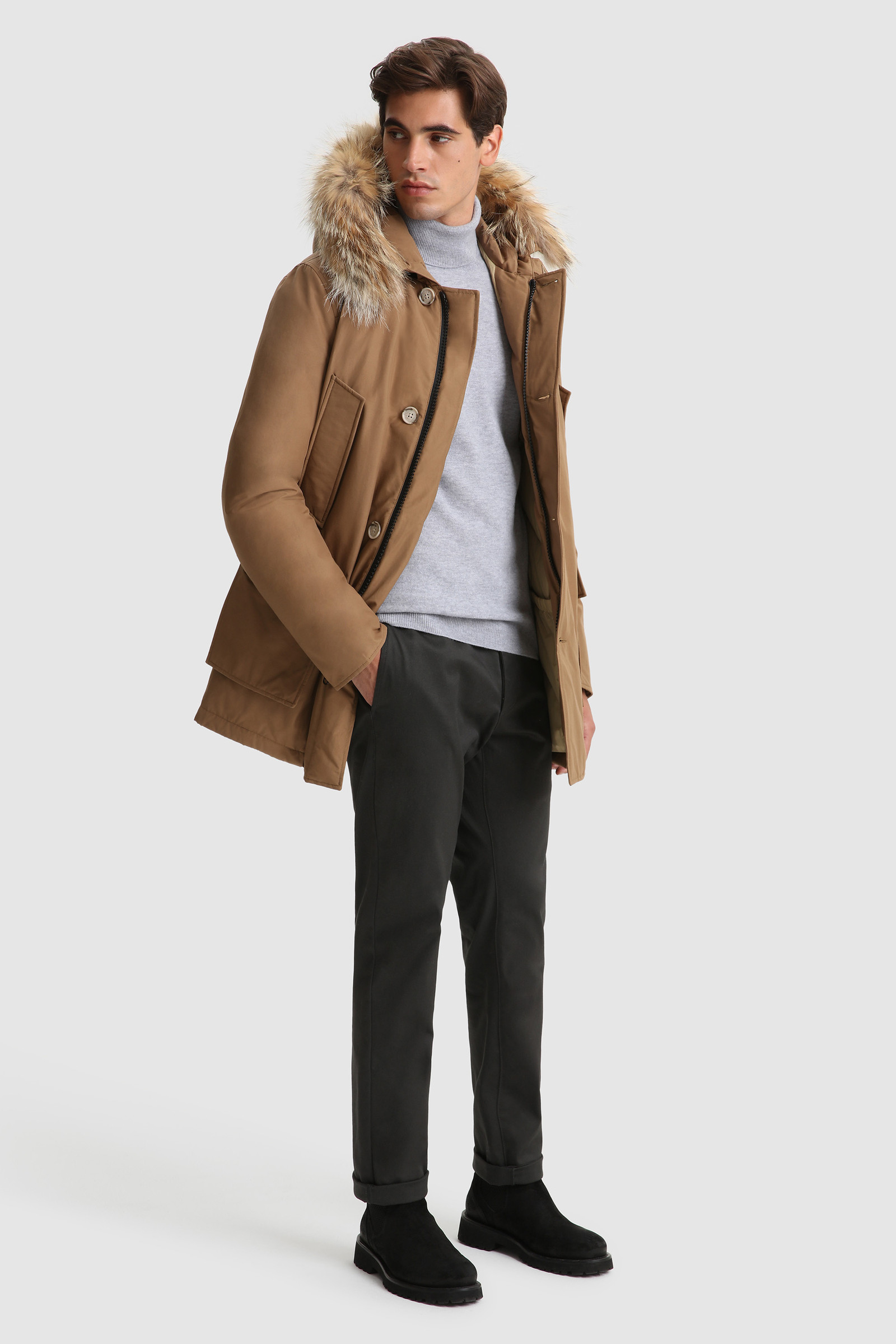 Arctic Parka in Ramar Cloth with Detachable Fur Trim Brown photo 2 | Woolrich