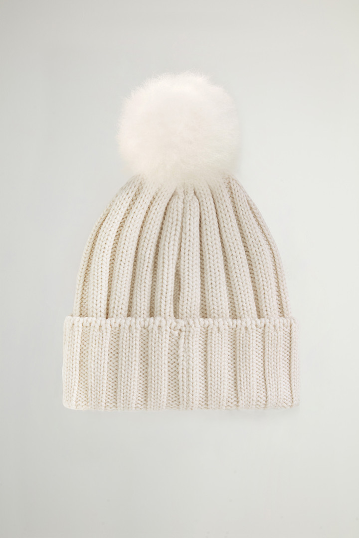 Beanie aus Merino-Schurwolle mit abnehmbarem Pompon aus Kaschmirwolle Weiß photo 2 | Woolrich