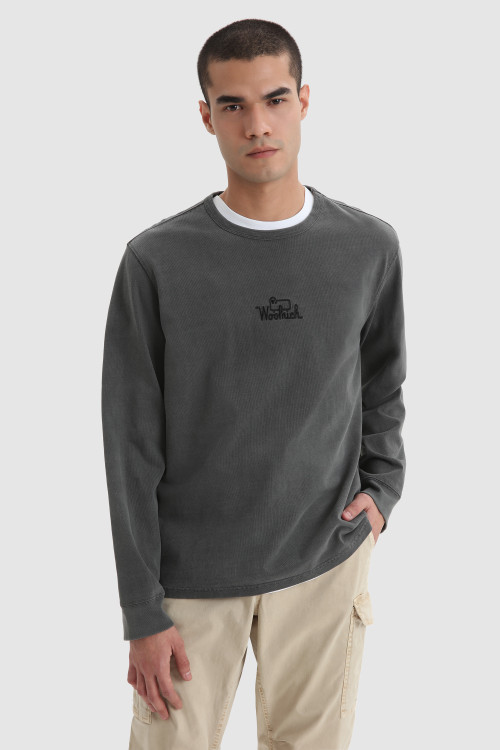 Maglia a maniche lunghe in cotone tinto in capo nero | Woolrich