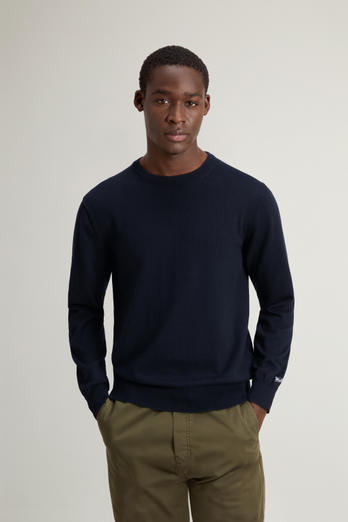 Pullover mit Rundhalsausschnitt aus reiner Baumwolle mit aufgesticktem Logo Blau | Woolrich
