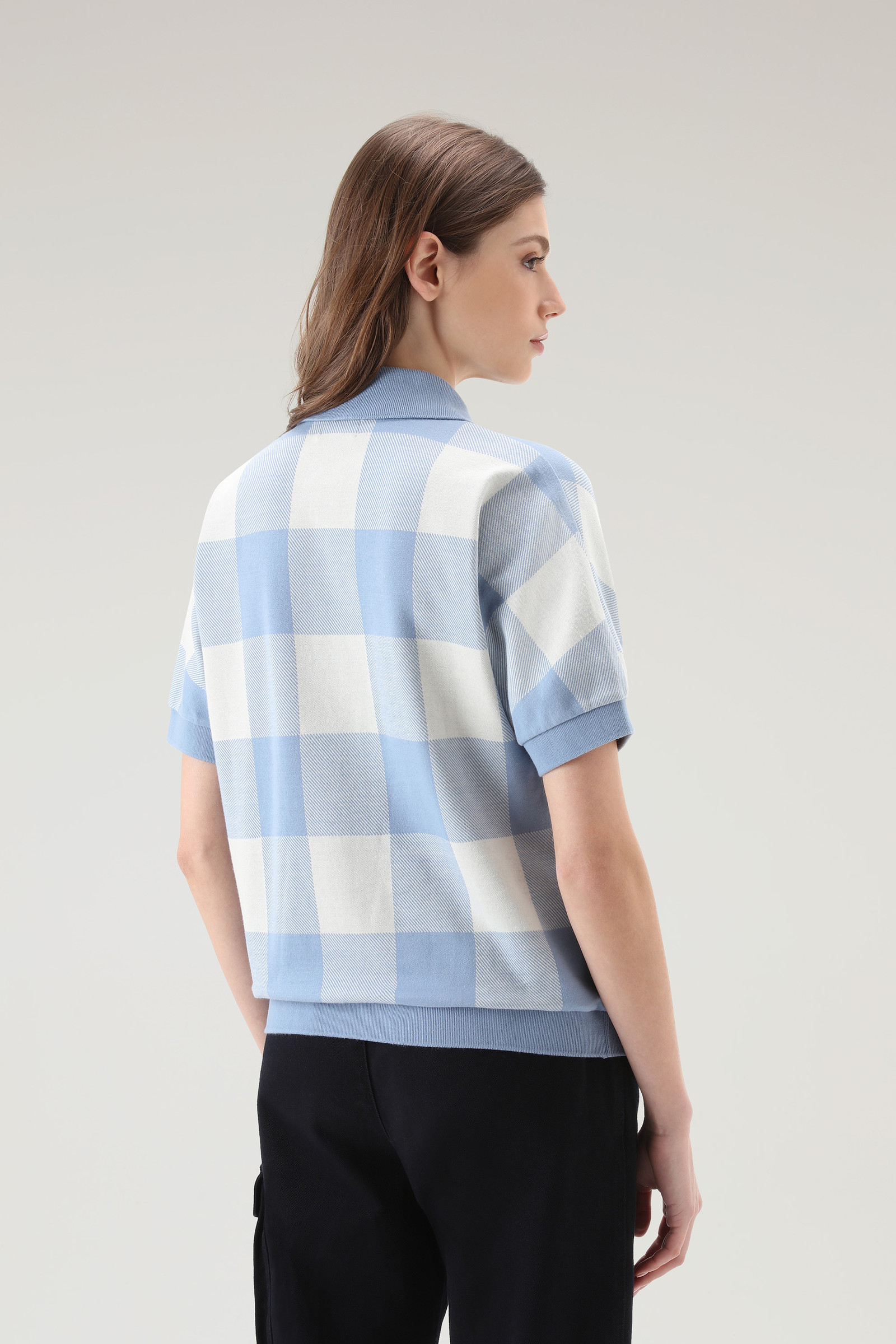 American Check Polo in Yarn-Dyed Stretch Cotton Blend Blue photo 3 | Woolrich