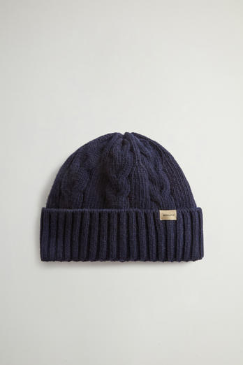 Cable-Knit Pure Wool Beanie Blue | Woolrich