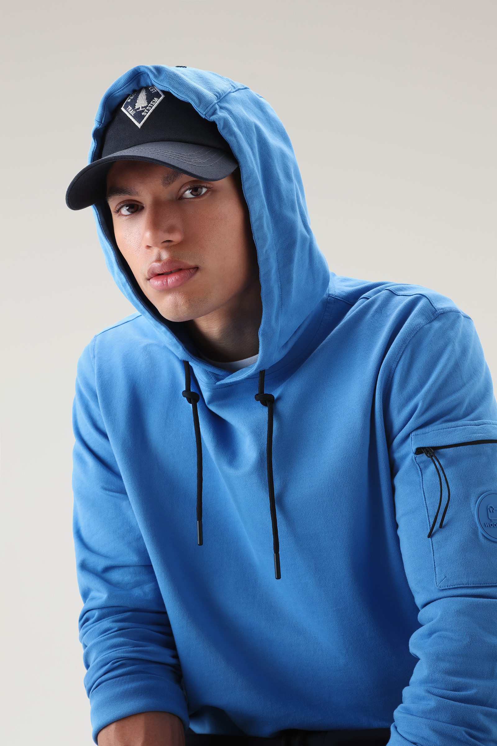 Hoodie in Pure Cotton Fleece with Zip Pocket Blue photo 4 | Woolrich