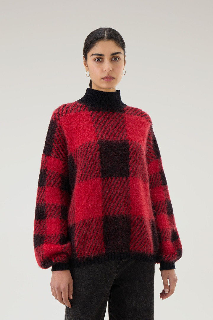 Woolrich Women Check Turtleneck in Wool and Mohair Blend Red Size L