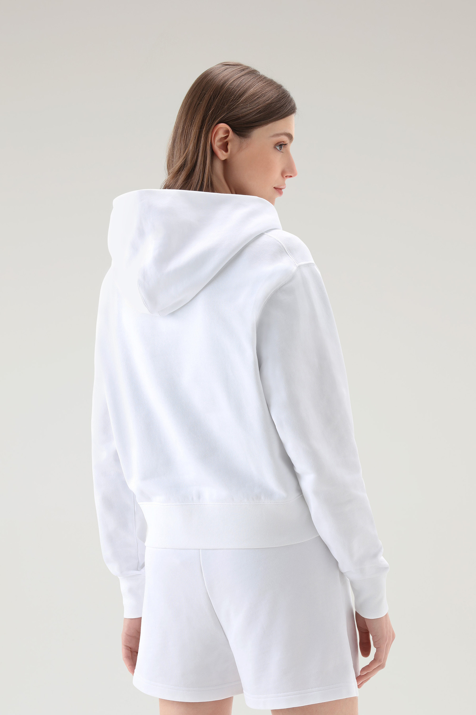 Sweat-shirt à capuche en pur coton avec logo brodé blanc photo 3 | Woolrich
