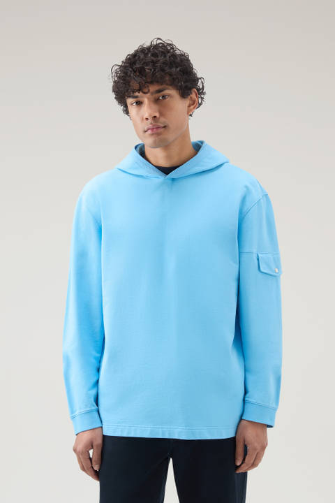 Sweatshirt aus reiner Baumwolle mit Kapuze und Tasche Blau | Woolrich