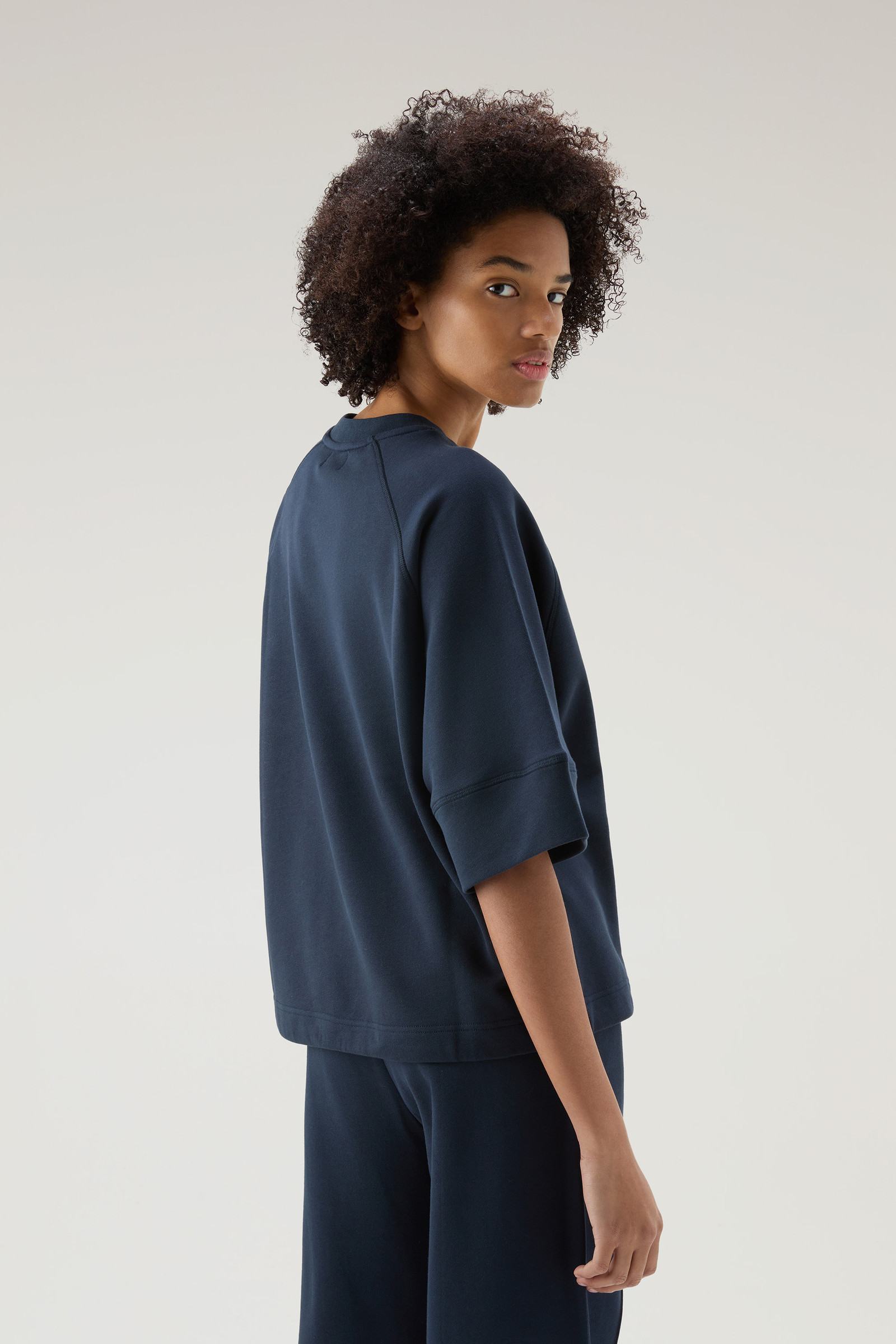 Sweat-shirt en pur coton avec manches trois-quarts bleu photo 3 | Woolrich