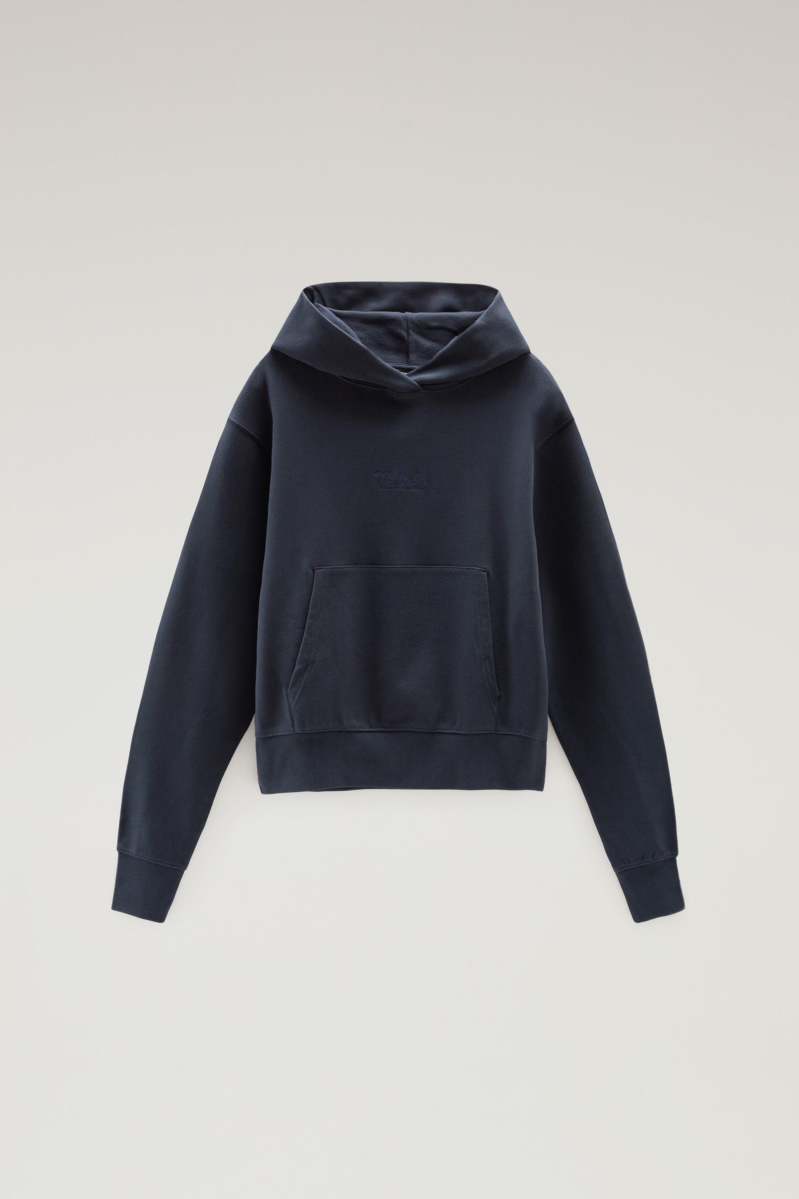 Felpa con cappuccio in puro cotone con logo ricamato blu photo 5 | Woolrich