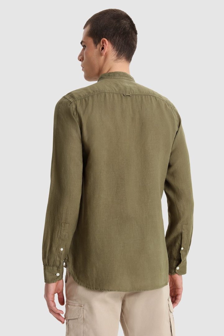 Camisa de puro lino teñida en prenda con cuello mao verde photo 3 | Woolrich