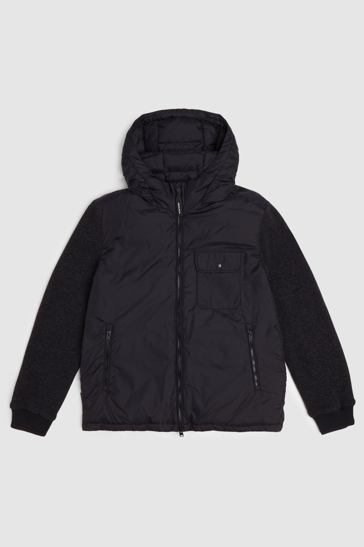 Giacca imbottita con maniche in lana cotone con cappuccio
