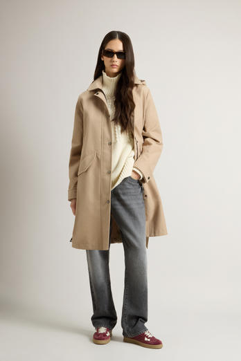 Yarn-Dyed Trench Coat in Three-Layer Fabric with Hood Beige | Woolrich