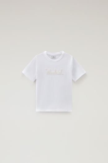 Boys' Pure Cotton T-Shirt with Embroidery White | Woolrich