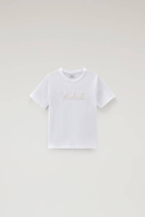 T-shirt pour garçon en pur coton avec broderie Blanc | Woolrich